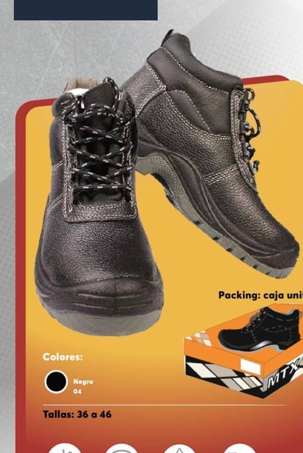 Zapato de seguridad básico para hombre, con puntera de acero, caña alta y suela antideslizante resistente a hidrocarburos.