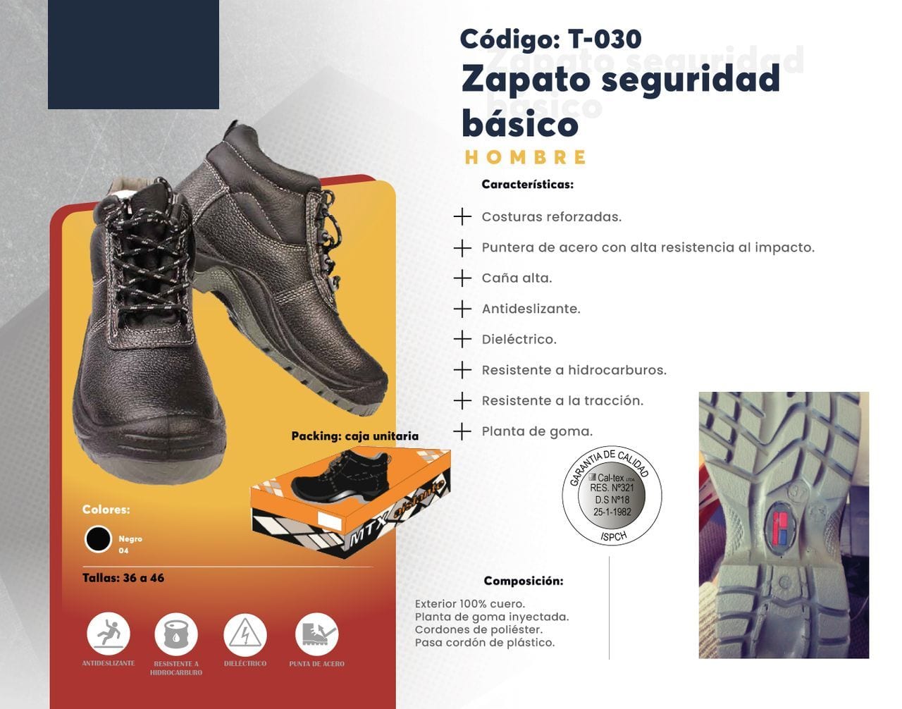 Ficha técnica de Zapato seguridad básico