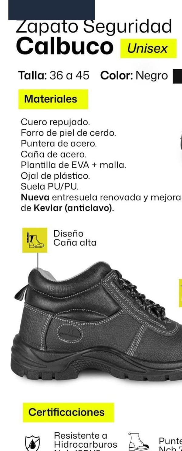 Zapato de seguridad unisex con puntera de acero, entresuela de Kevlar anticlavo y suela antideslizante resistente a hidrocarburos.