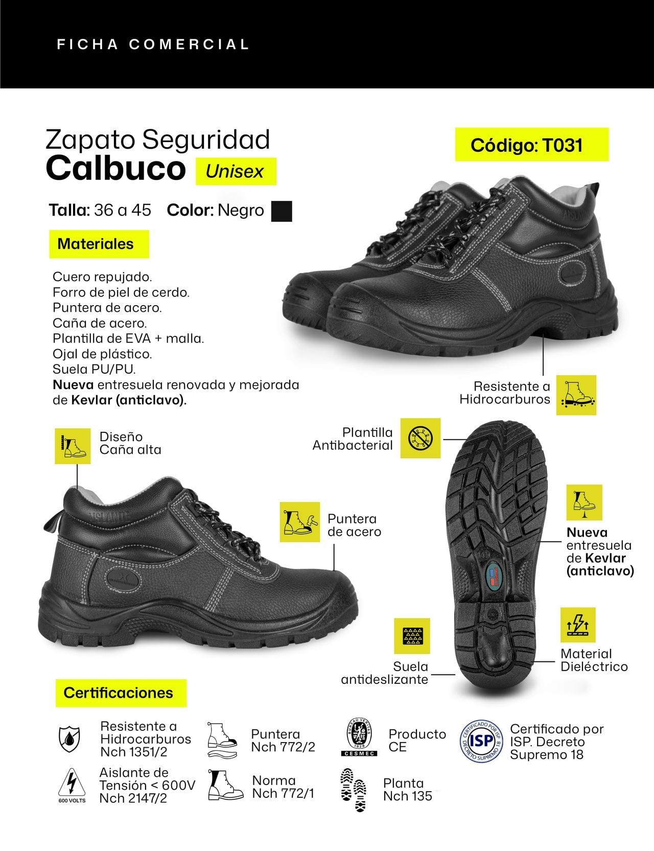 Ficha técnica de Zapato Seguridad Calbuco