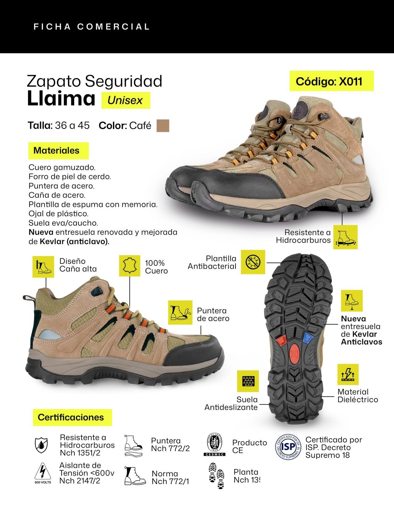 Ficha técnica de Zapato Seguridad Llaima