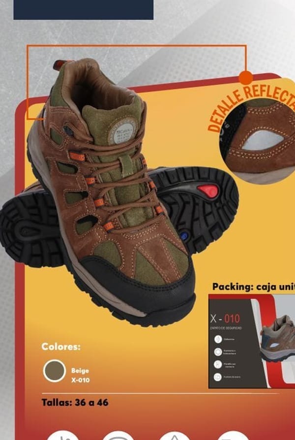 Zapato de seguridad para hombre con detalle reflectante, puntera de acero y plantilla con memoria para mayor comodidad.